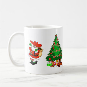 Caneca De Café Papai Noel Caubói Ocidental e Árvore de Natal