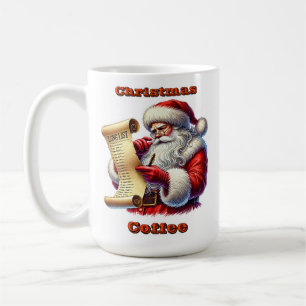 Caneca De Café Papai Noel checando sua longa lista de presentes