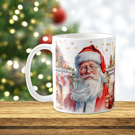Caneca De Café Papai Noel Clássico com Natal Lareira