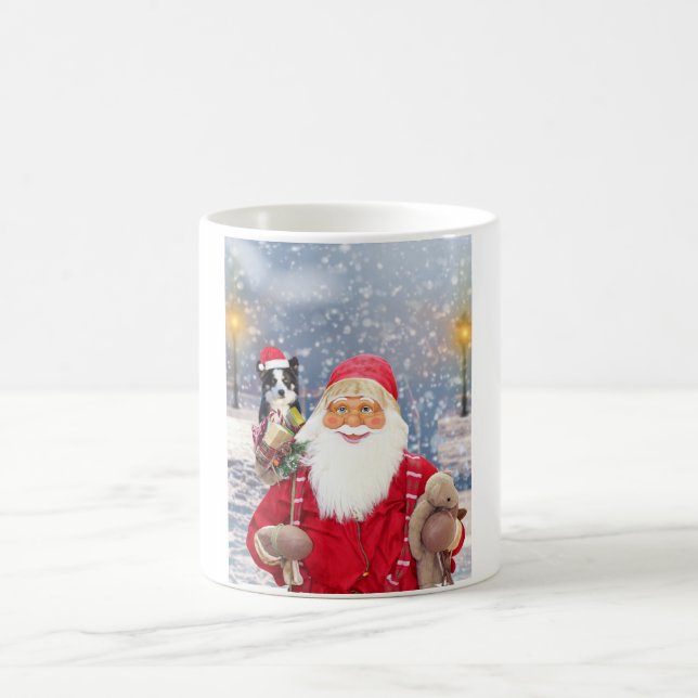 Caneca De Café Papai Noel com Presentes de Natal Borda Collie Dog (Centro)