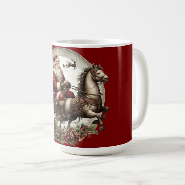 Caneca De Café Papai Noel com trenó e cavalo (Frente Esquerda)