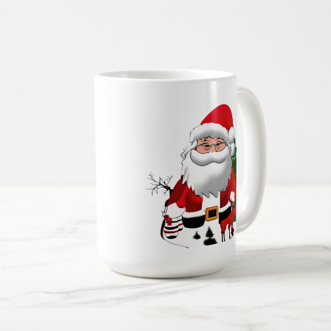 Caneca De Café Papai Noel com uma Rena (Frente Esquerda)