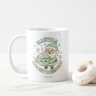 Caneca De Café Papai Noel de Natal Alegre e Radiante Matcha