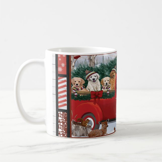Caneca De Café Papai Noel de Natal Caminhão Vermelho golden retri (Esquerda)