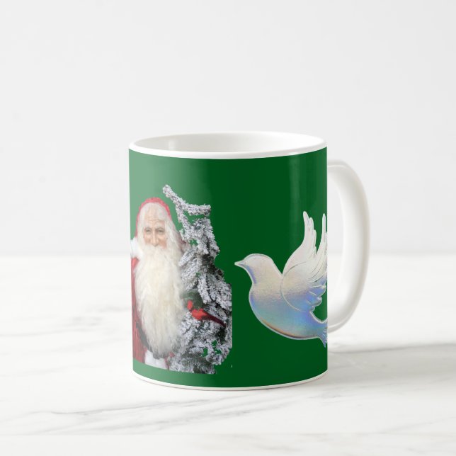 Caneca De Café Papai Noel de Natal e Pombas  (Frente Esquerda)