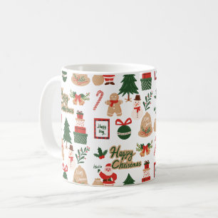 Caneca De Café Papai Noel de Natal moderno e padrão de gengibre