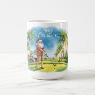 Caneca De Café Papai Noel de Natal na Flórida jogando golfe
