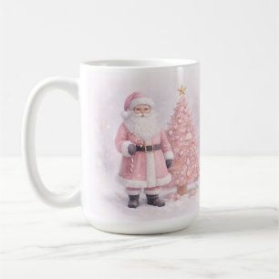 Caneca De Café Papai Noel de Natal Rosa Pastel
