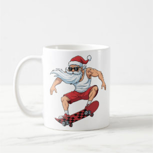 Caneca De Café Papai Noel de skate engraçado no Natal
