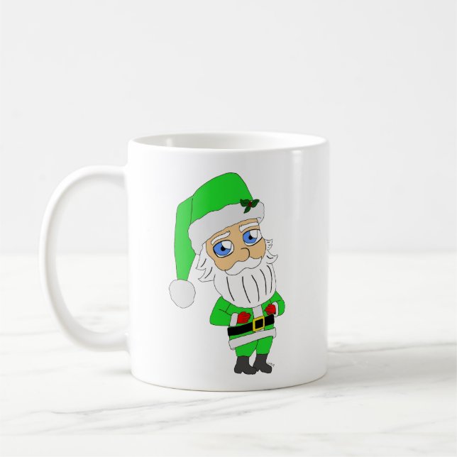 Caneca De Café Papai Noel de terno verde chibi (Esquerda)