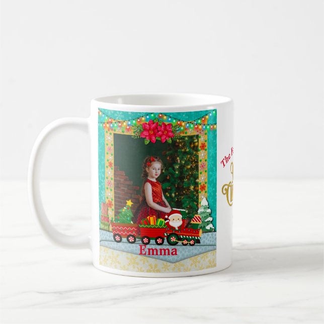 Caneca De Café Papai Noel de Trem com Presentes e Árvore de Natal (Esquerda)