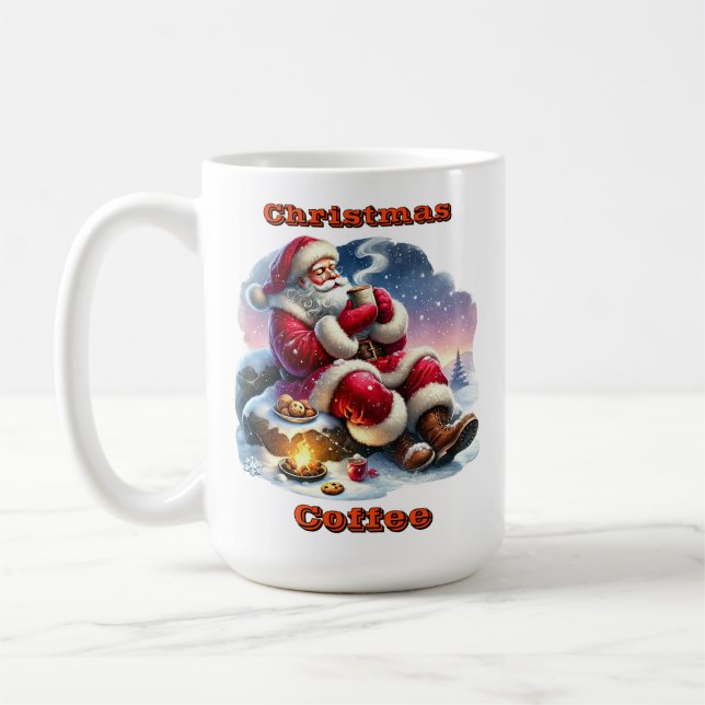 Caneca De Café Papai Noel desfrutando de uma bebida quente pelo f (Esquerda)