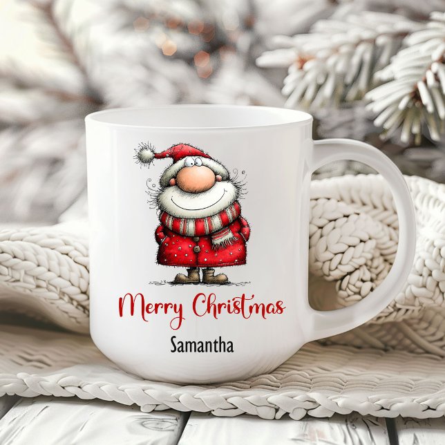 Caneca de Café Papai Noel Divertido e Alegre (Playful Funny Santa Claus Whimsy Coffee Mug)