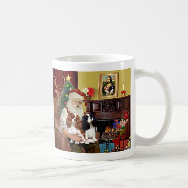 Caneca De Café Papai Noel e 2 Cavalier Kings Charles (Direita)
