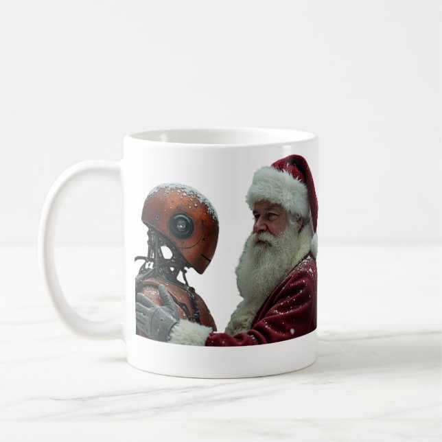 Caneca De Café Papai Noel e elfo robô (Esquerda)