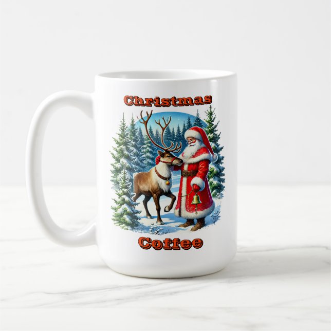 Caneca De Café Papai Noel e Rena em uma Floresta Nevada (Esquerda)