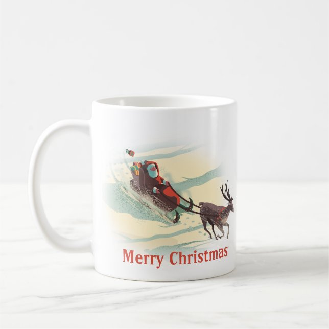 Caneca De Café Papai Noel em Reindeer Sleigh (Esquerda)
