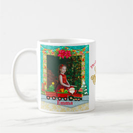 Caneca De Café Papai Noel em trem com presentes e árvore de Natal