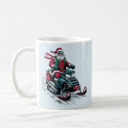 Caneca De Café Papai Noel em um moto de neve