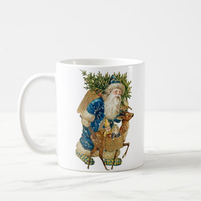 Caneca De Café Papai Noel em um natal azul (Esquerda)