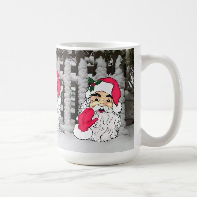 Caneca De Café Papai Noel em uma cerca de piquete de neve (Direita)