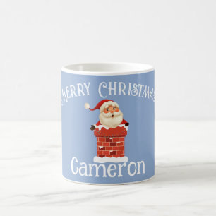 Caneca De Café Papai Noel em uma Chaminé Nome Personalizado Natal