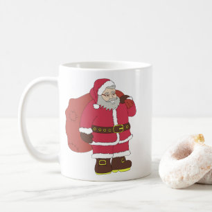 Caneca De Café Papai Noel em vermelho com saco de presentes e ócu