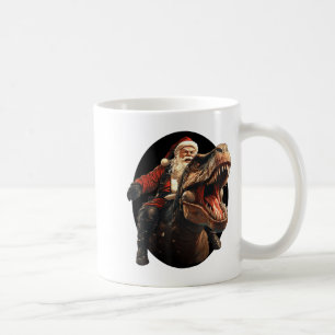 Caneca De Café Papai Noel Engraçado Montando Dinossauro, Arte de 