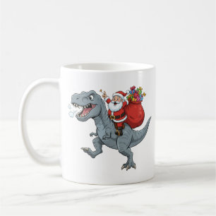 Caneca De Café Papai Noel Engraçado Montando um Dinossauro T Rex