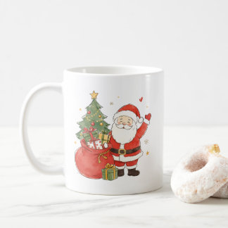 Caneca De Café Papai Noel Fofo com Saco de Presentes para um Nata