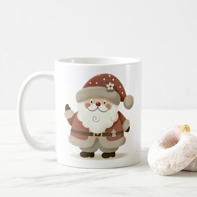 Caneca De Café Papai Noel Fofo & Desenho de Natal (Com Donut)
