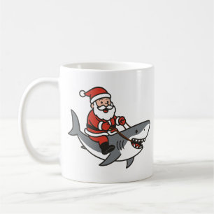 Caneca De Café Papai Noel Fofo Montado em um Tubarão Natal Divert