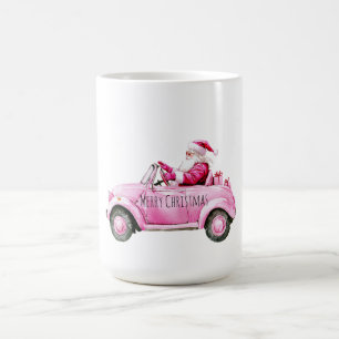 Caneca De Café Papai Noel Glam Rosa Carro Natal