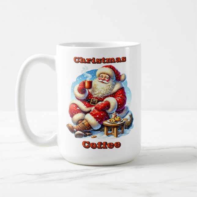 Caneca De Café Papai Noel gostando de biscoitos e bebidas quentes (Esquerda)