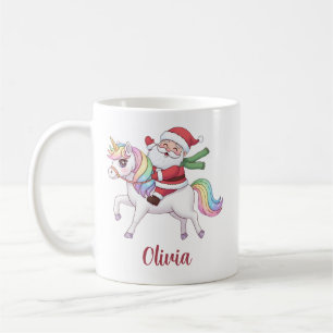 Caneca De Café Papai Noel Kawaii Montado num Unicórnio do Arco-ír