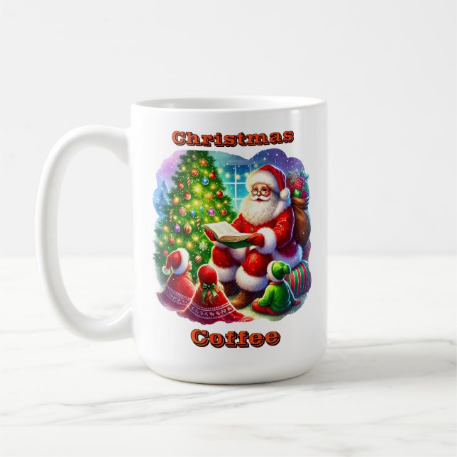 Caneca De Café Papai Noel Lendo uma História pela Árvore de Natal (Esquerda)