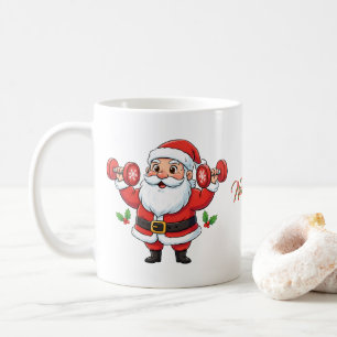 Caneca De Café Papai Noel Levantando Halteres – Natal Divertido
