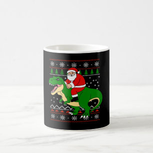 Caneca De Café Papai Noel montado em T Rex Dinosaur Natal Ugly Xm