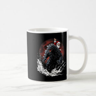 Caneca De Café Papai Noel Montado no Monstro Japonês Kaiju para C
