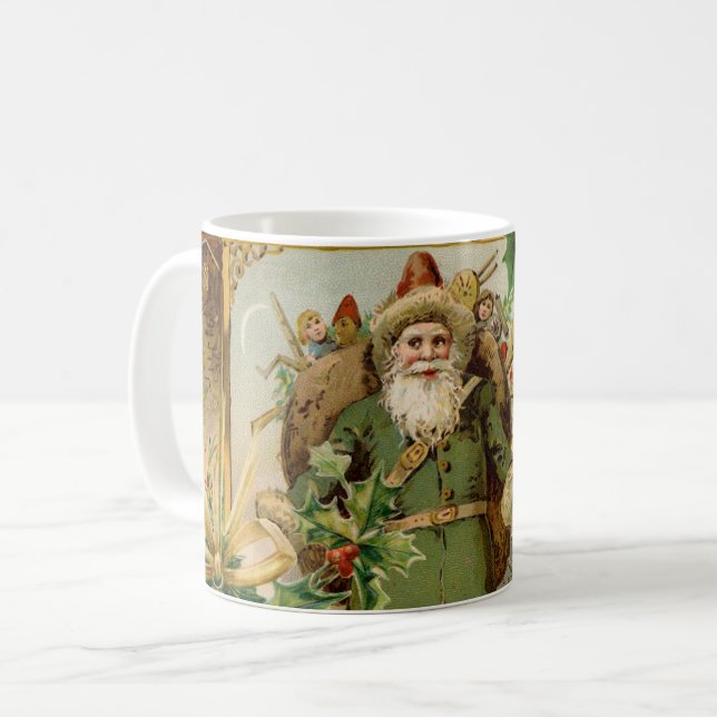 Caneca De Café Papai Noel Natal Antiquado Bela Arte (Frente Esquerda)