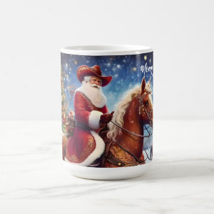 Caneca De Café Papai Noel Ocidental Andando no Natal do Cavalo
