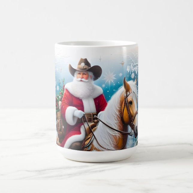 Caneca De Café Papai Noel Ocidental Andando no Natal do Cavalo (Centro)