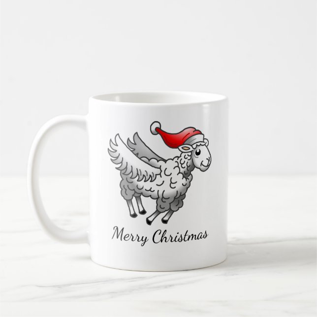 Caneca De Café Papai Noel Ovelha de Natal Voadora (Esquerda)