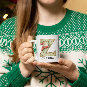 Caneca De Café Papai Noel Personalizado Natal Monograma Inicial Z