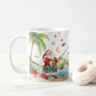 Caneca De Café Papai Noel Pescando no Natal de Verão