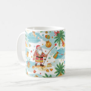 Caneca De Café Papai Noel Pescando no Natal de Verão