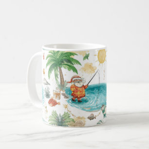 Caneca De Café Papai Noel Pescando no Natal de Verão