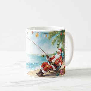 Caneca De Café Papai Noel pescando no Natal de Verão
