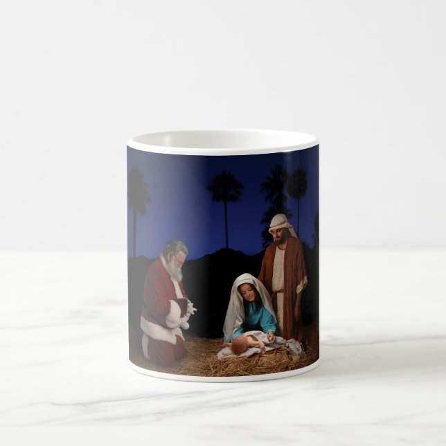 Caneca De Café Papai noel que ajoelha-se na natividade (Centro)