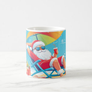 Caneca De Café Papai Noel Relaxando em uma Praia Tropical Sunbed